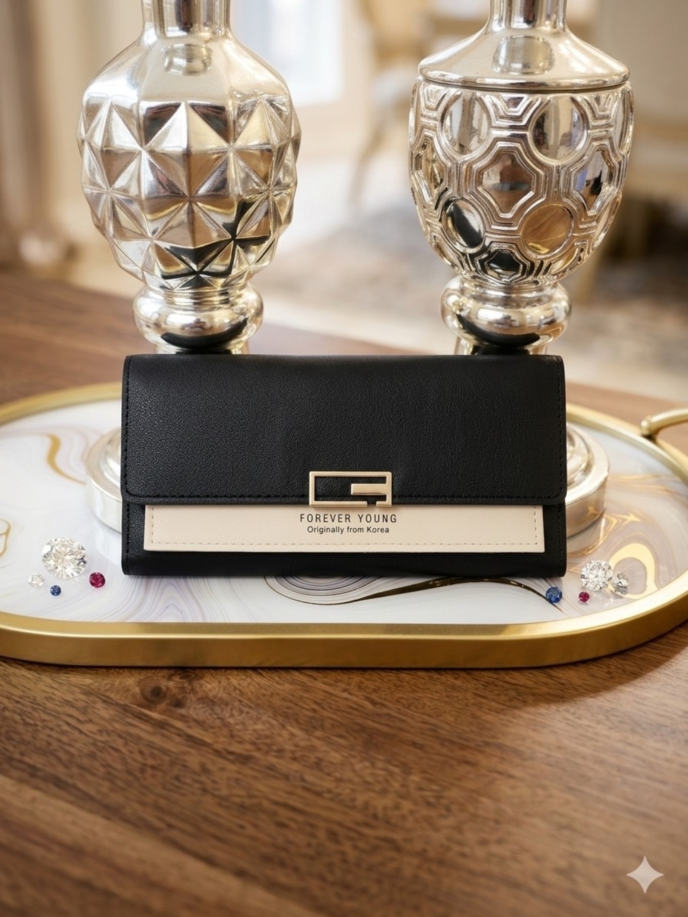 Forever Young Black & Cream Women’s Wallet Clutch